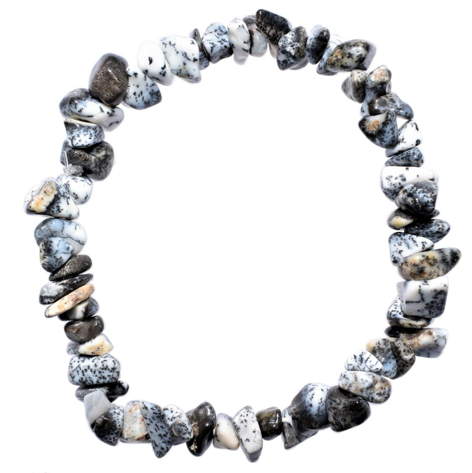 Premium Natural Dendritic Opal Crystal Chip Stretchy Bracelet - Selenite Charged