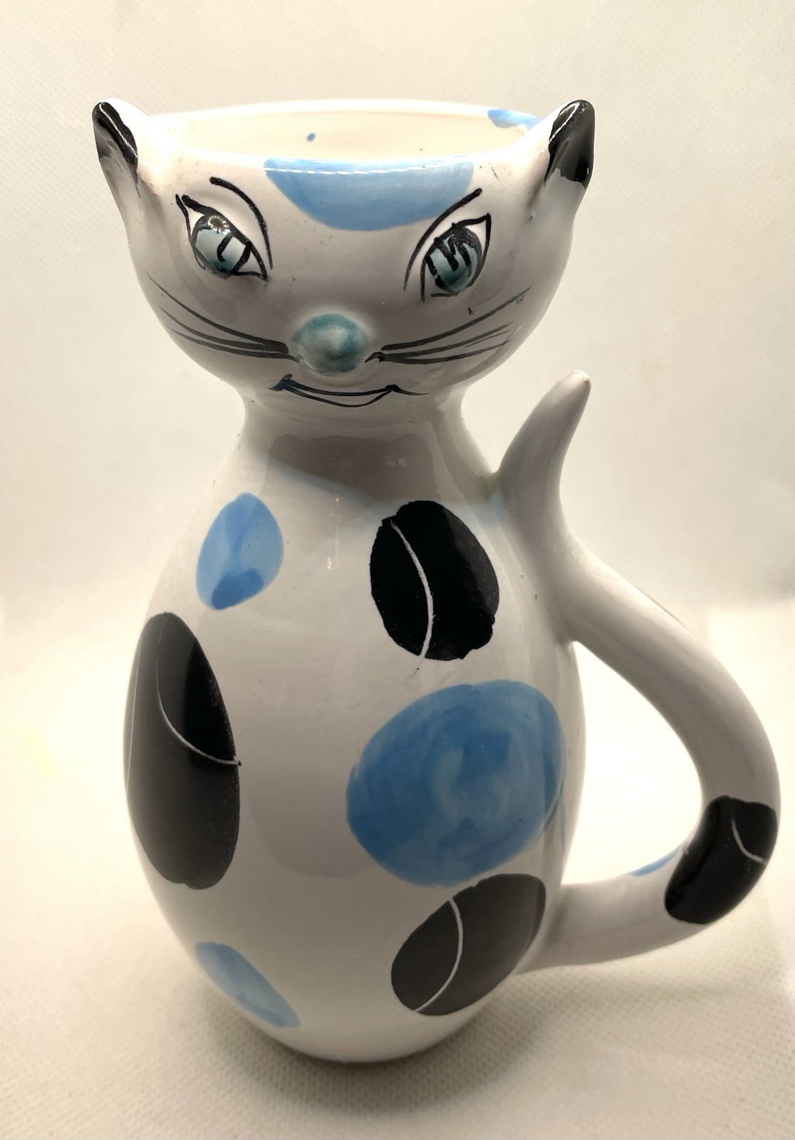 Vtg. Italian Ceramic Handpainted Cat Pitcher Rare Numbered And Signed 6\