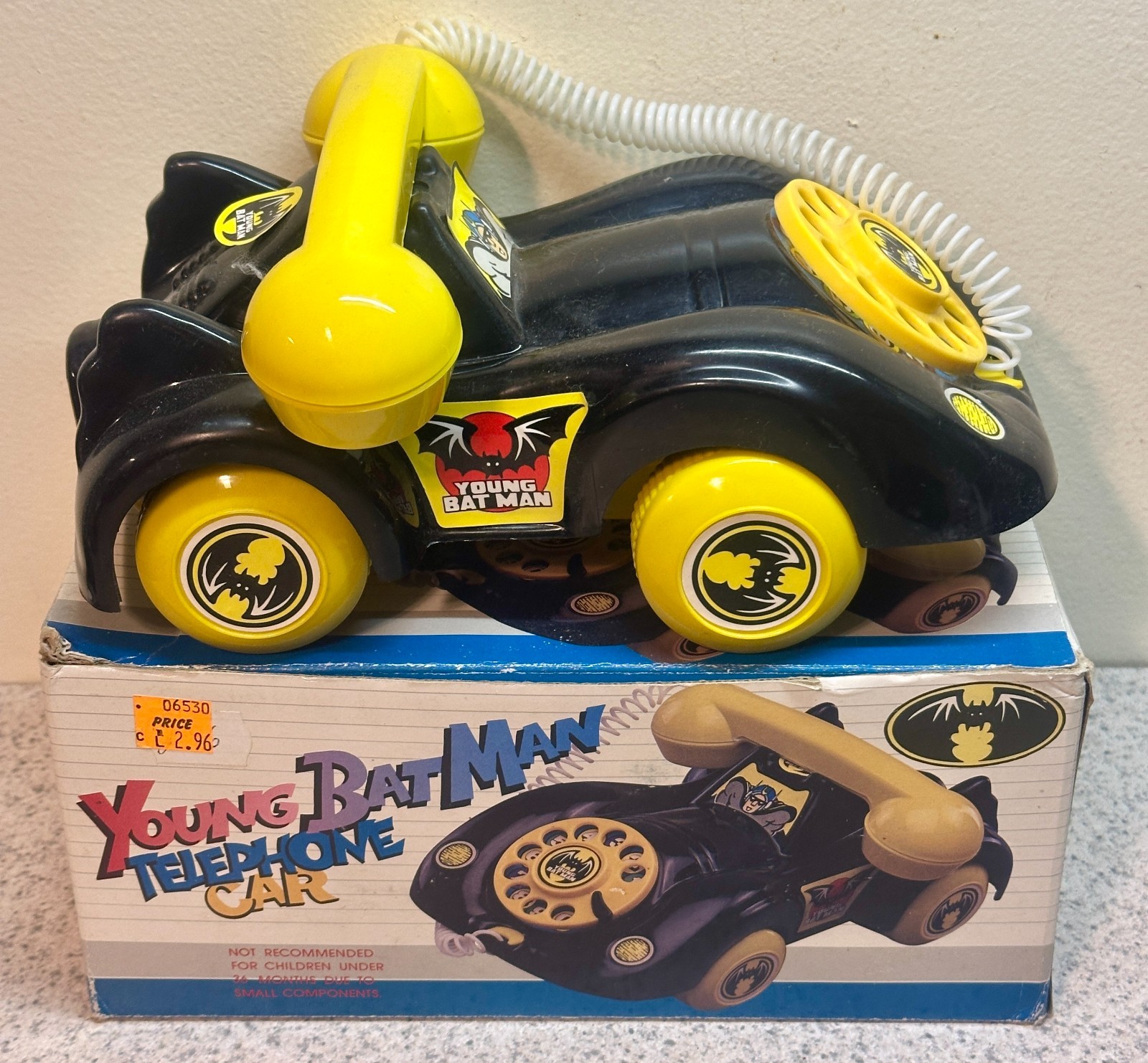 Vintage 1980s Young Batman Telephone Car Batmobile Batphone Toy in Box MIB NM