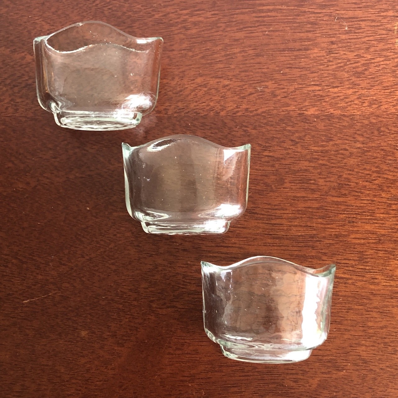 3 French Matching Oval Wavy Glass Replacement Salt Cellar Inserts Liners Only