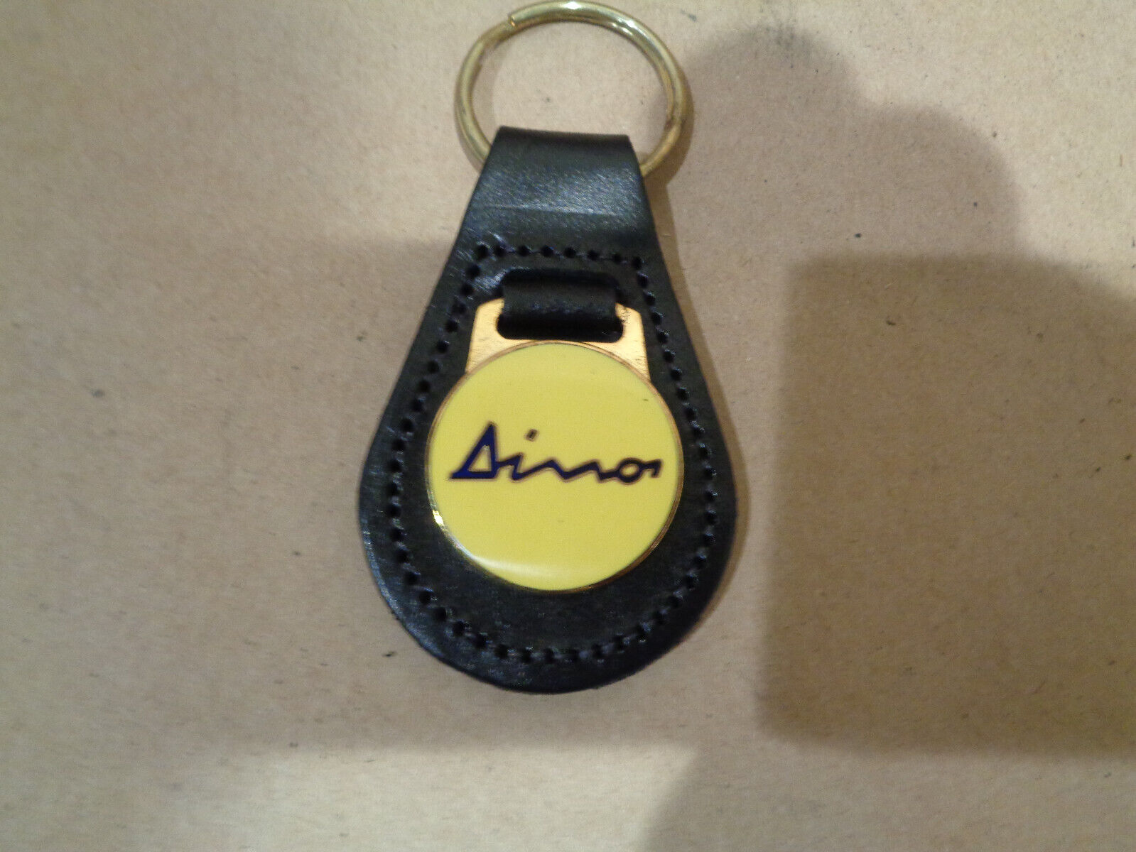 Ferrari Dino Key Ring Yellow & Blue Enamel & Gold Plated Surround On Leather