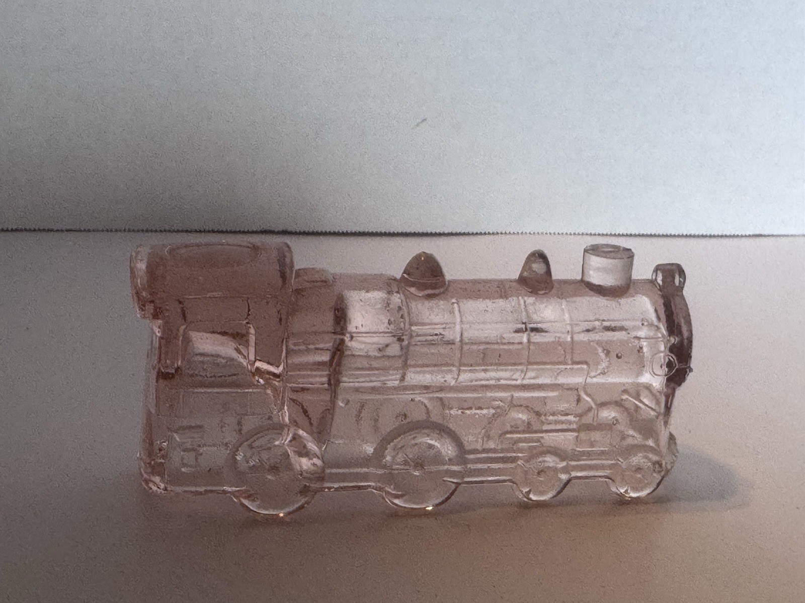 Vintage Pink Depression Glass Train Locomotive Engine Candy Container, As-Is