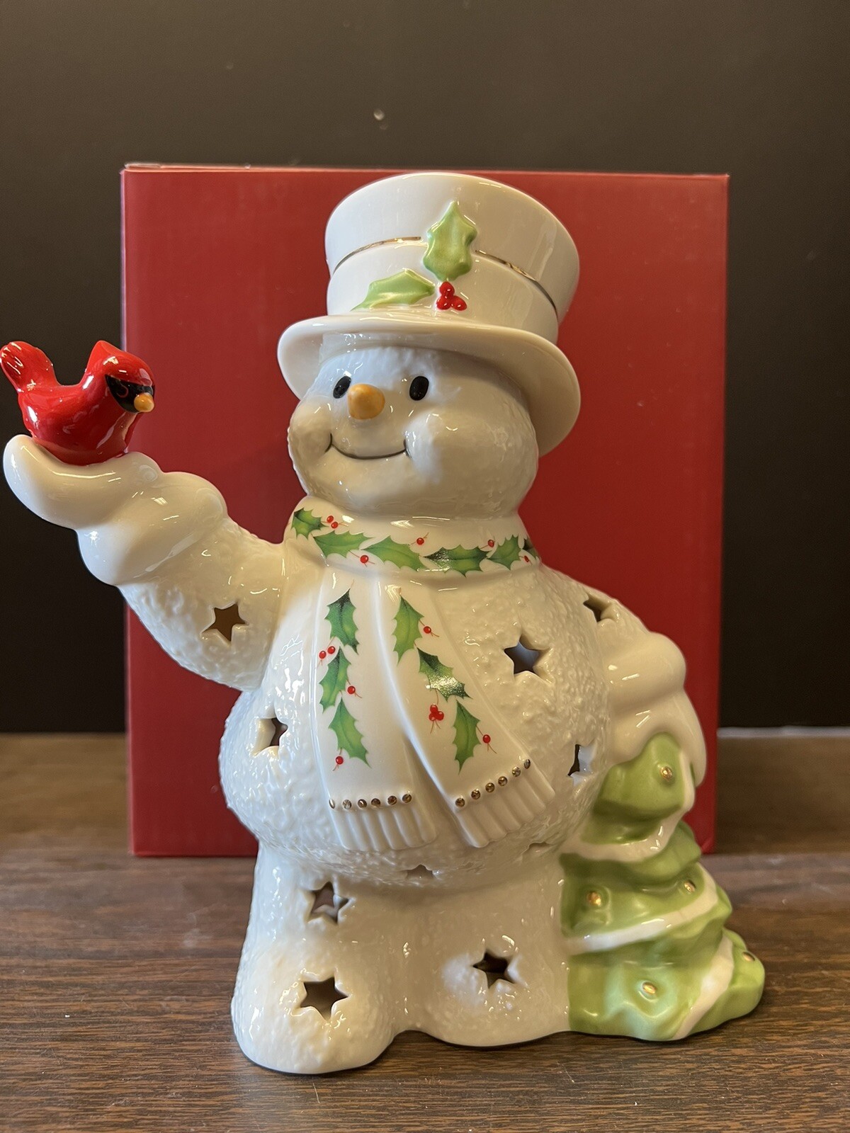 Happy Holly Days Snowman & Cardinal Lit Figurine 8\ Happy Holly Days Snowman & Cardinal Lit Figurine 8\