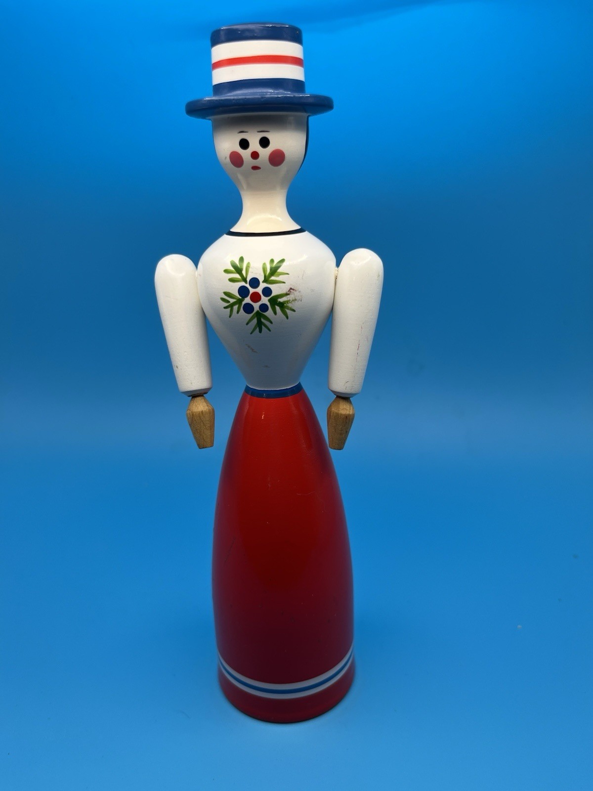 VTG 10 3/8” Tall Hand Painted Wooden Female Figurine