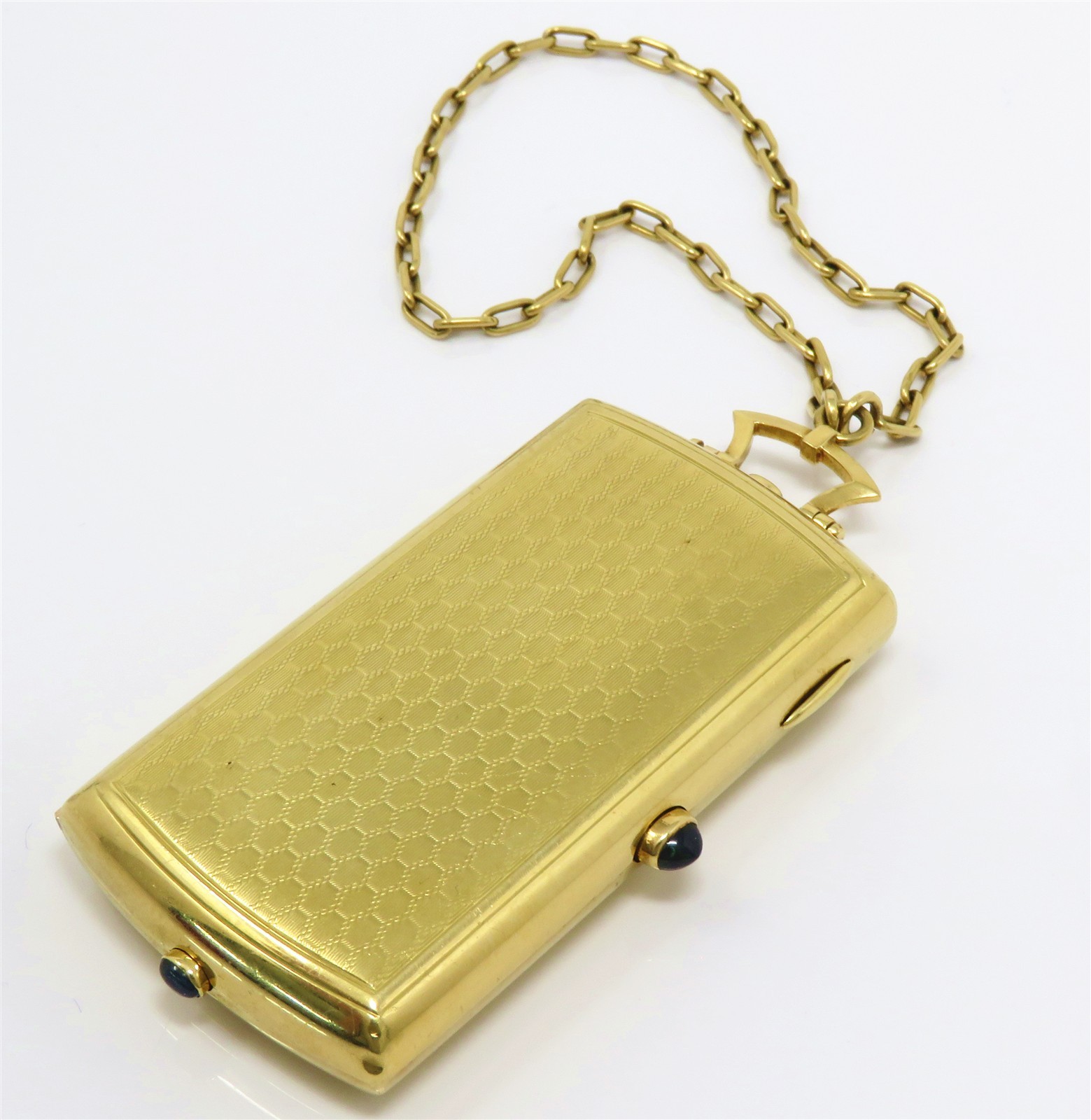 NYJEWEL Vintage 18k Solid Gold Sapphire Compact Mirror With 18k Chain 