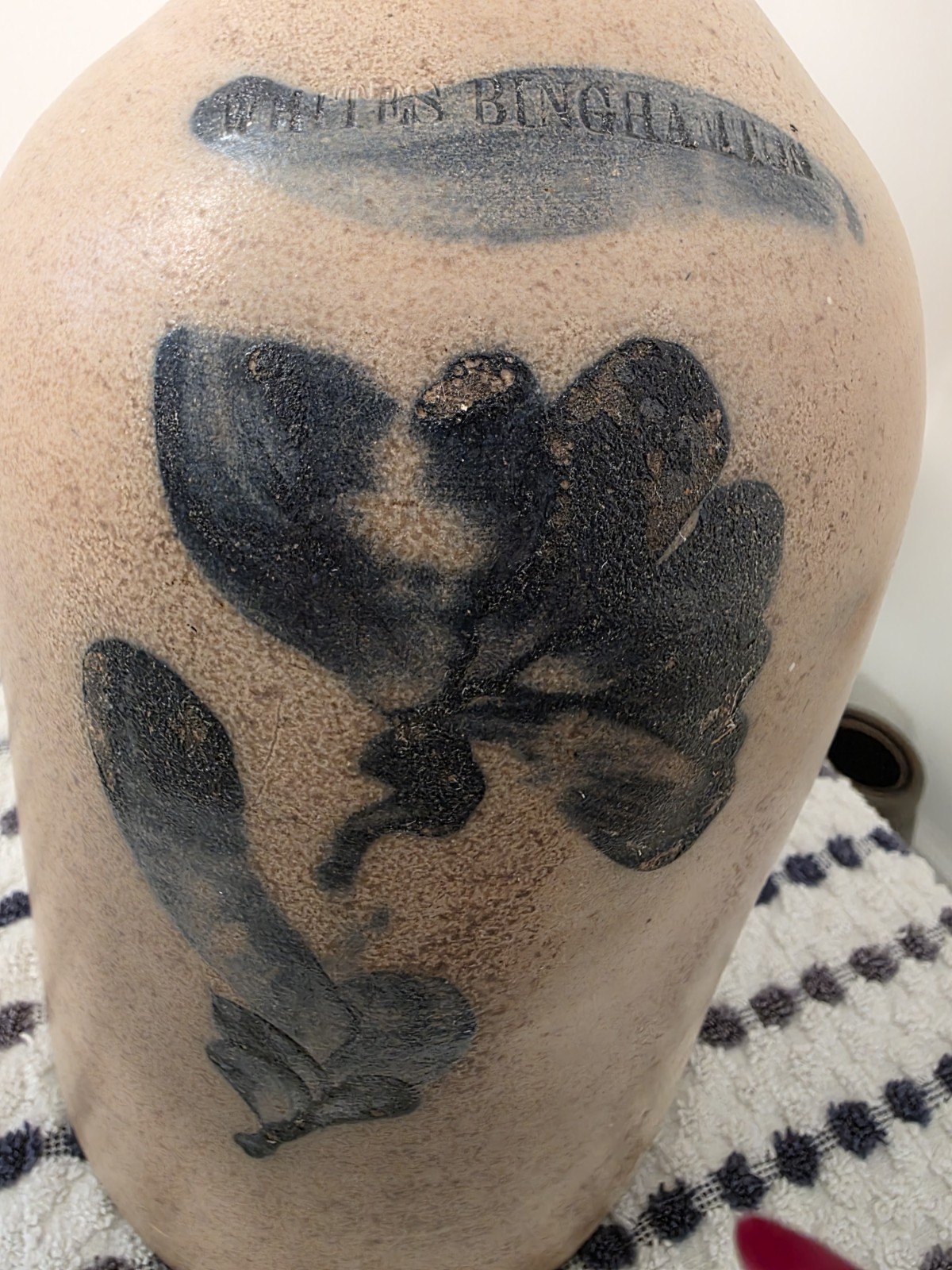 Whites Binghamton Glazed Stoneware Jug with Cobalt Blue Floral Handle Decoration