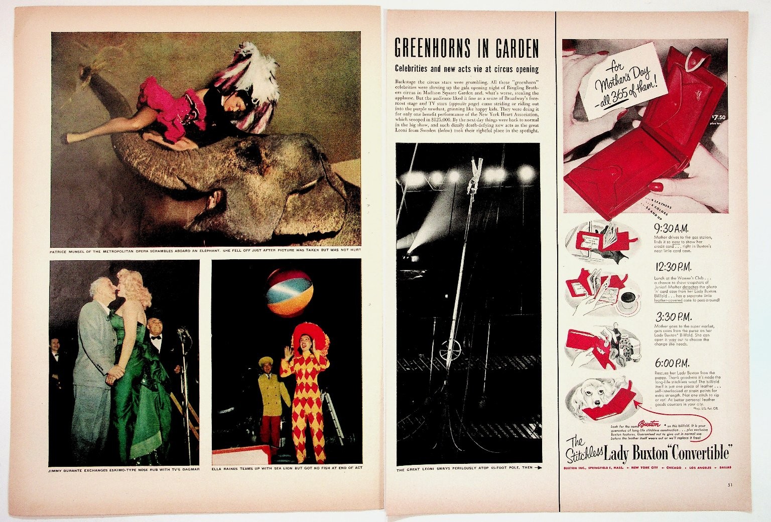 Vintage GREENHORNS IN GARDEN Magazine Article Circus Patrice Munsel 1950s