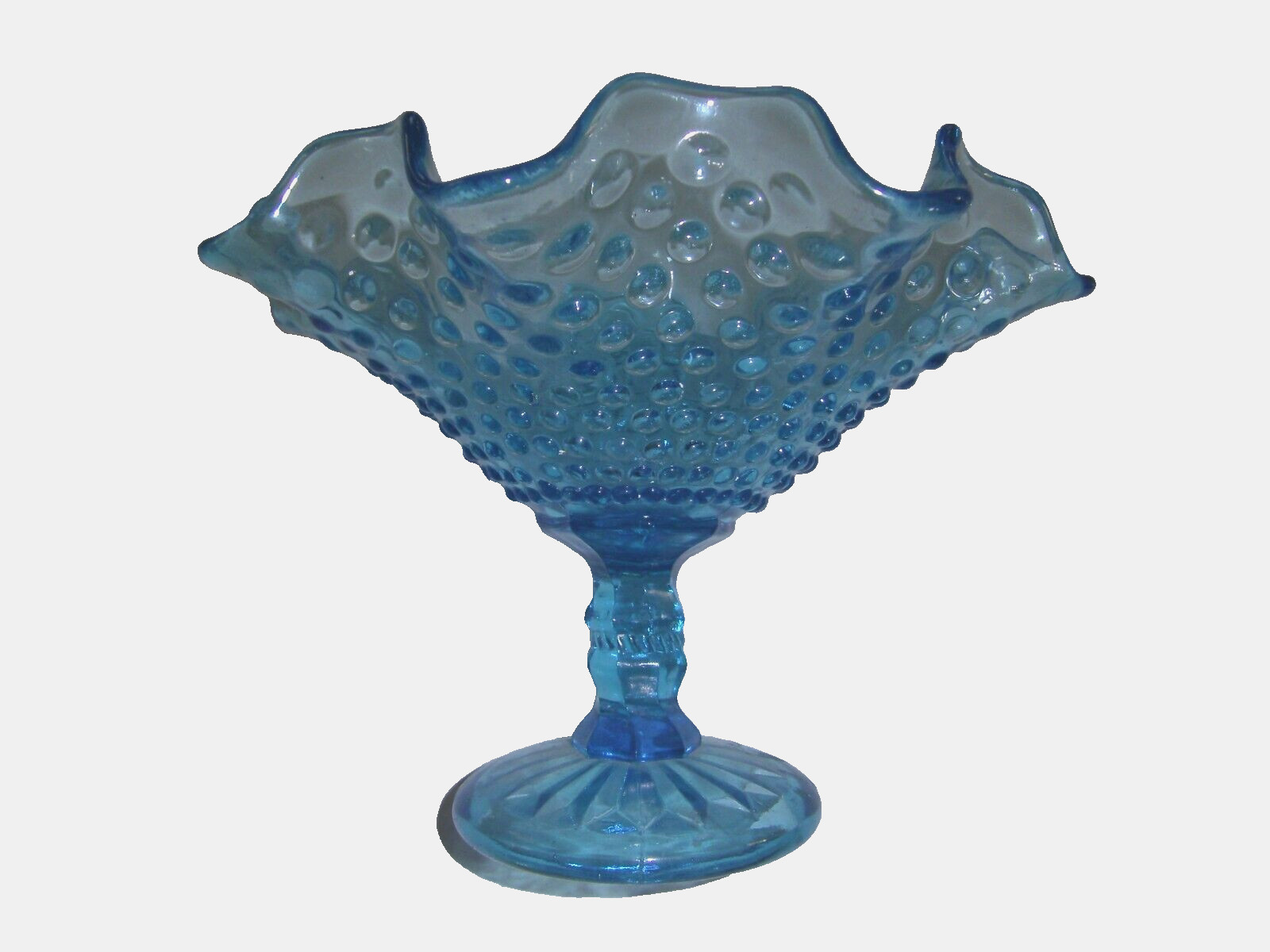 Vtg Aqua Blue Hobnail Ruffled Edge Pedestal Candy Dish Compote 7 Vtg Aqua Blue Hobnail Ruffled Edge Pedestal Candy Dish Compote 7
