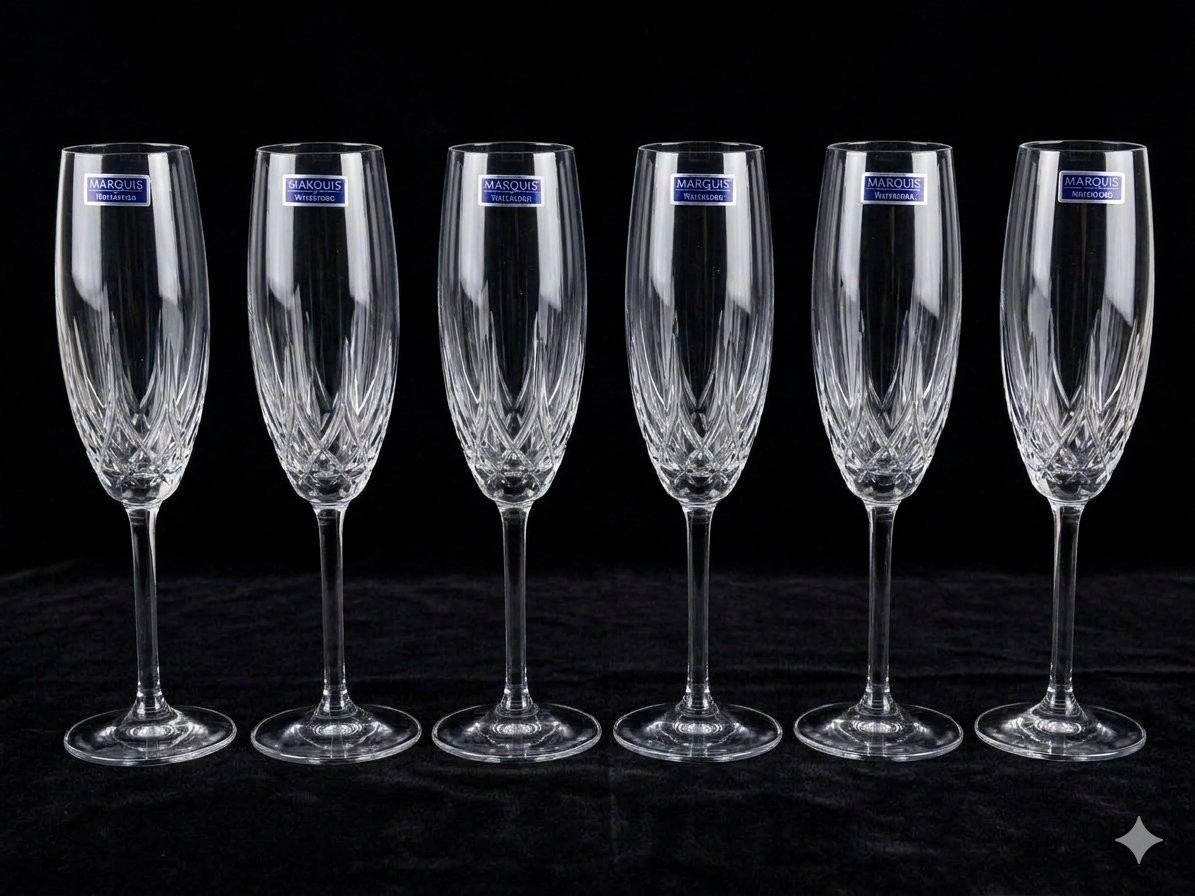 6 Marquis Waterford Atria Crystal Champagne Toasting Flute Glasses 9.5