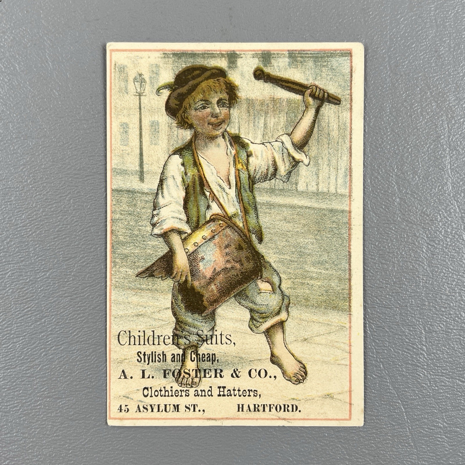Victorian Trade Card Barefoot Child AL Foster Co Hartford CT Clothiers and Hat