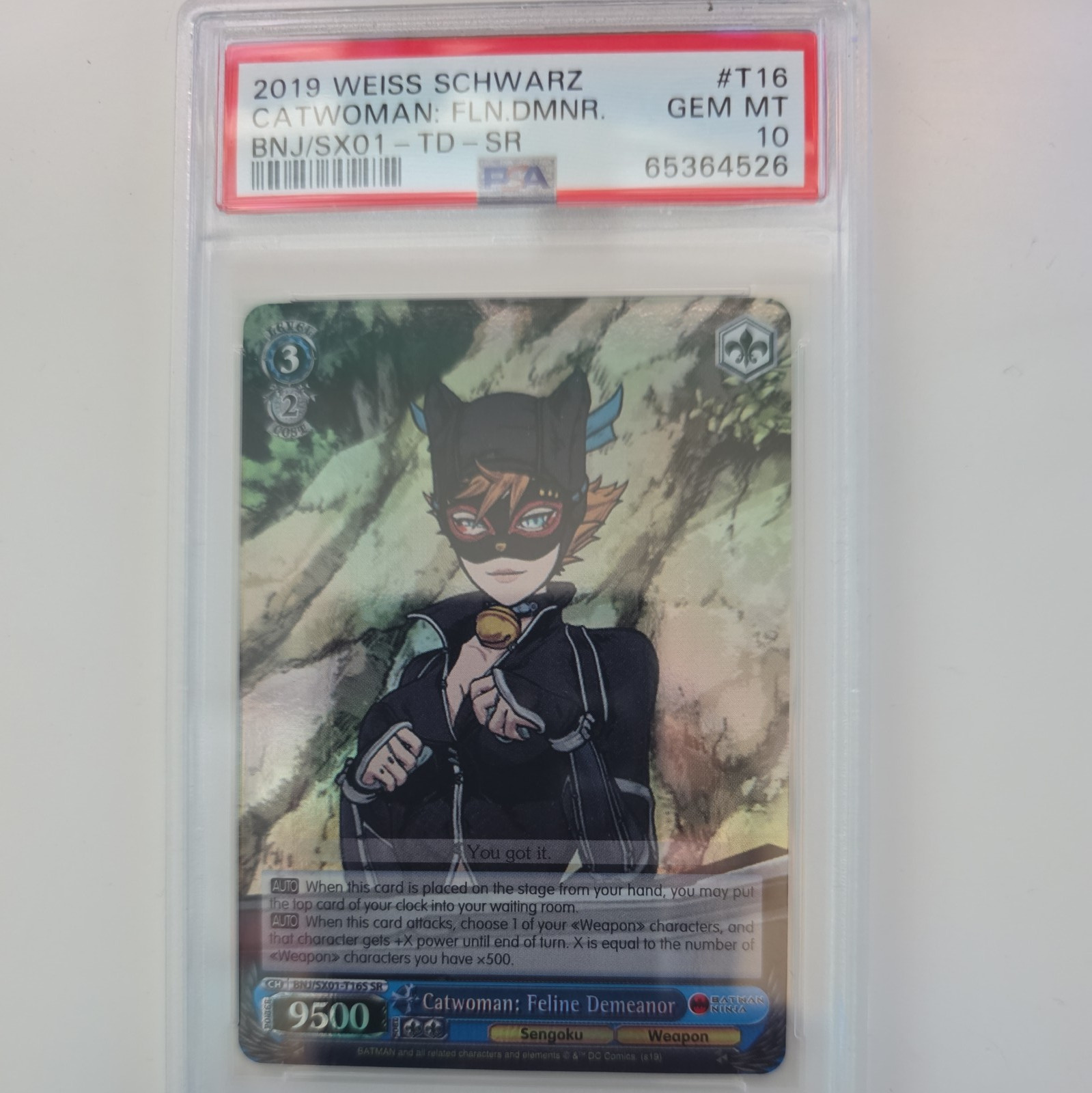 2019 WEISS SCHWARZ BATMAN NINJA #T16 CATWOMAN FLN DMNR PSA 10 Rare Card