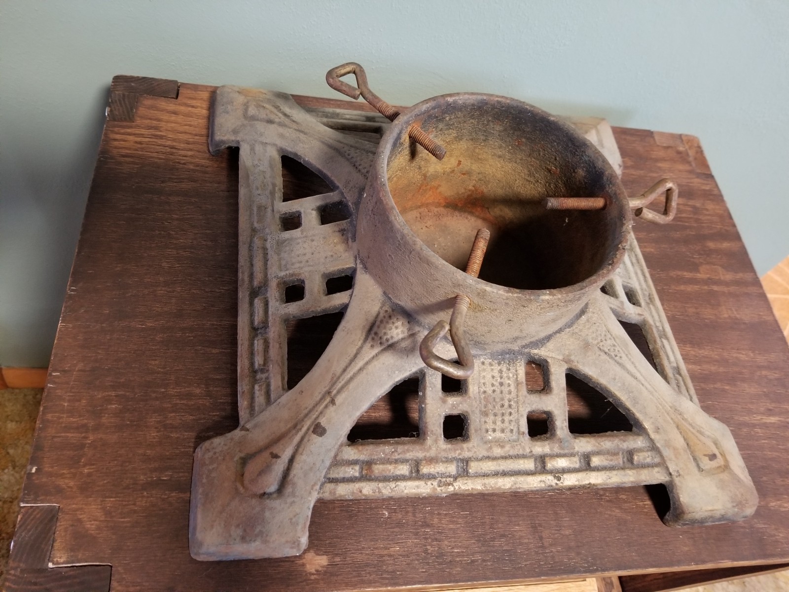 Art Deco Cast Iron Christmas Tree Stand Antique Original Paint 14\