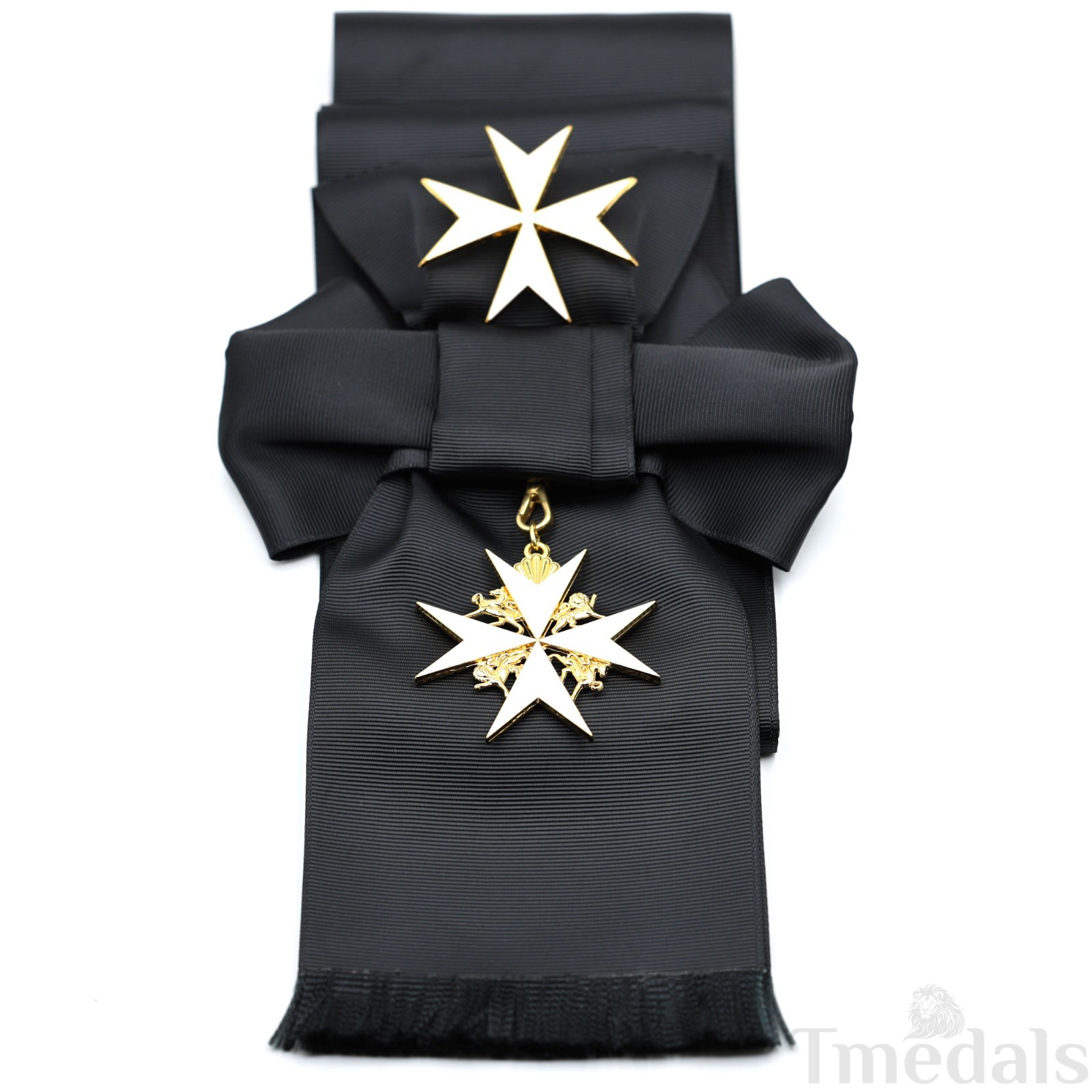 UK Order of St John Badge & Sash Set Black Sash White Maltese Cross Replica
