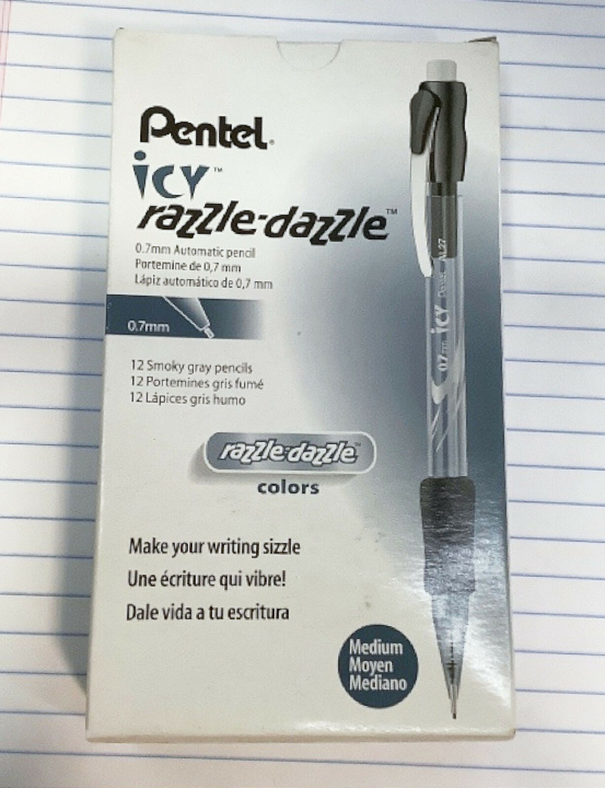 NEW Pentel 12-PACK Icy Razzle-Dazzle 0.7MM Automatic Pencil Smoky Gray Pencils