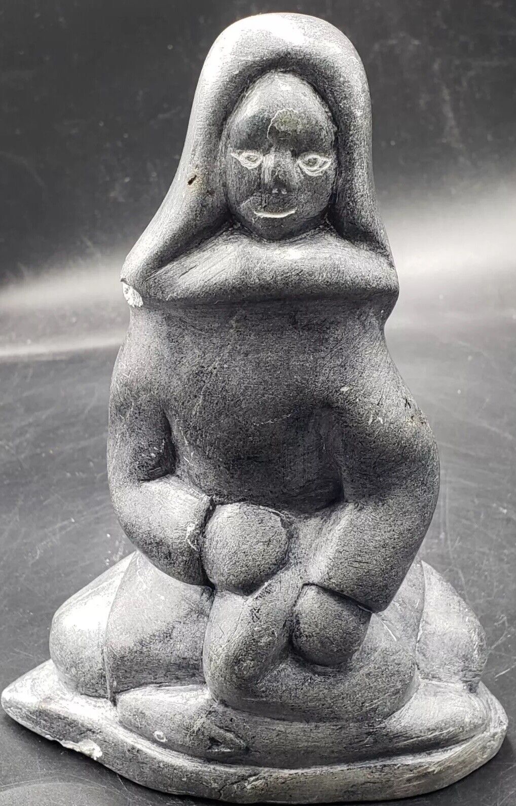 Inuit Soapstone Carving Of An Inuit Woman, Signed “Eskimo Art” 6.5 Inches