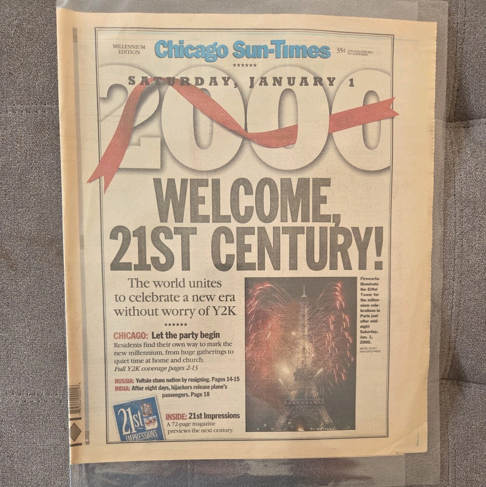 2000 JANUARY 1 CHICAGO SUN-TIMES NEWSPAPER - WELCOME, 21ST CENTURY  VHTF 