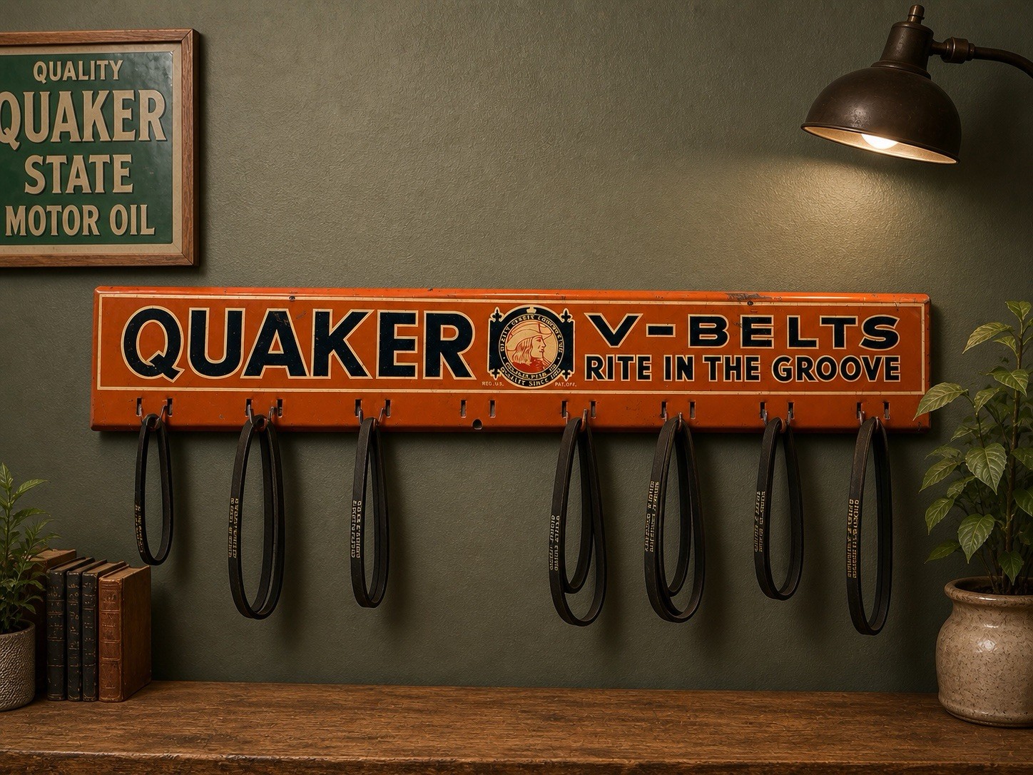 Quaker Rubber Corporation V-Belts Rite in the Groove Store Display Sign 1940s