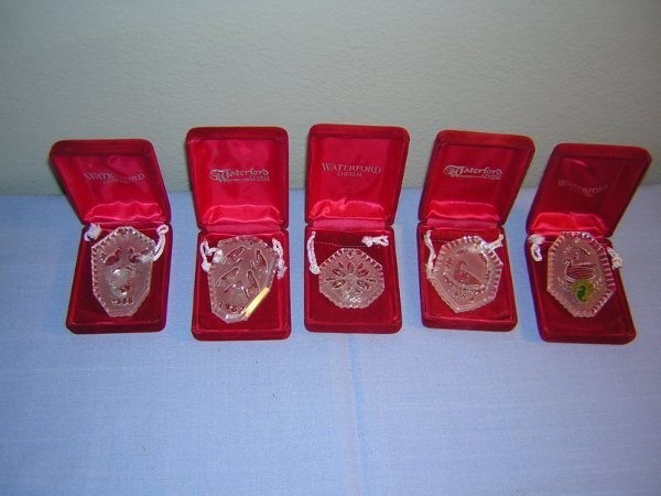 5 Waterford Crystal 12 Days of Christmas Ornaments 1986-1990