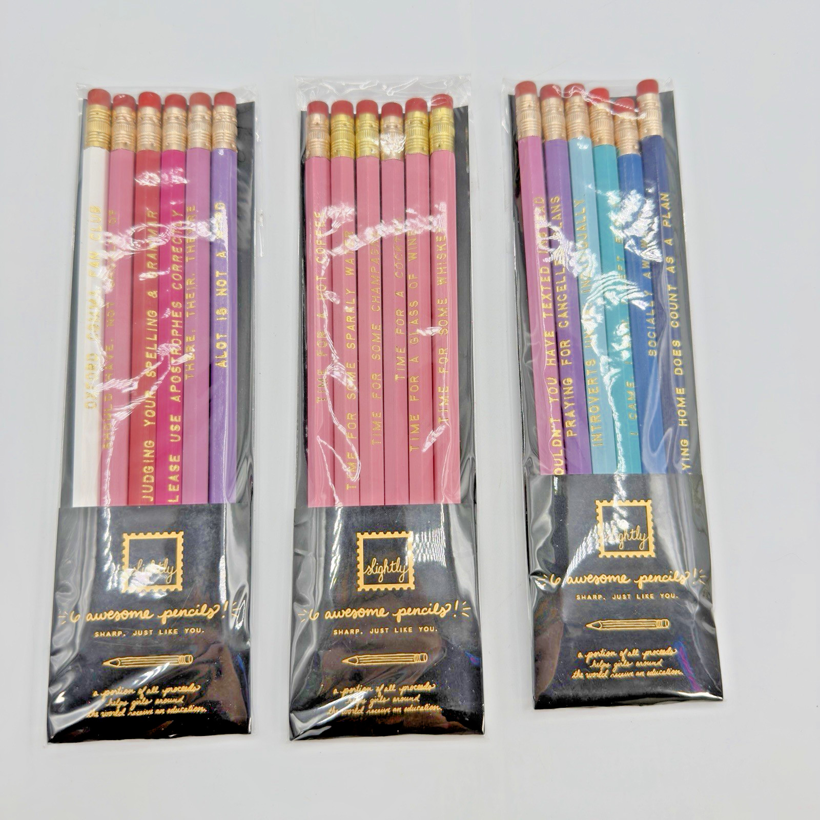 Lot 3 Slightly Awesome Pencils Funny Novelty Quote Pencil Sets Sealed Gift