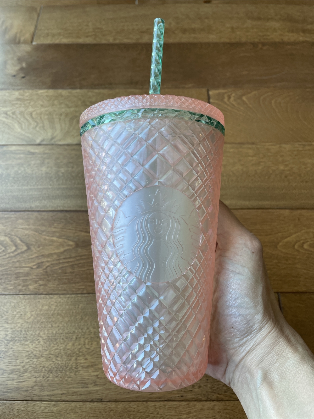 ❤️ Starbucks 2023 Summer Jeweled Pearl Pink Green GRANDE 16oz Cold Cup Tumbler