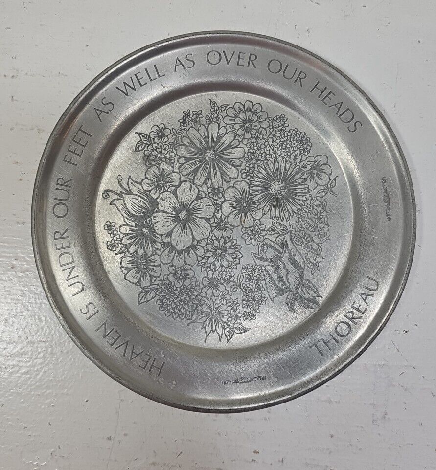 Vintage Pewter Plate Floral Henry David Thoreau 6.5 Inches Quote See Pics