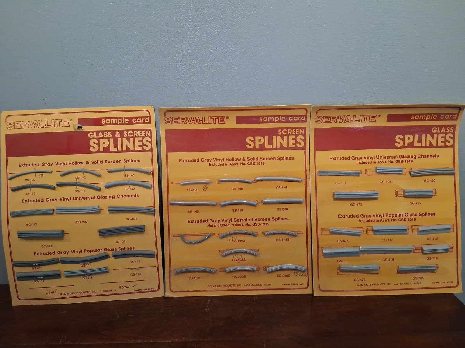 Vintage Serv-A-Lite Screen Splines Store Display Sample Cards 