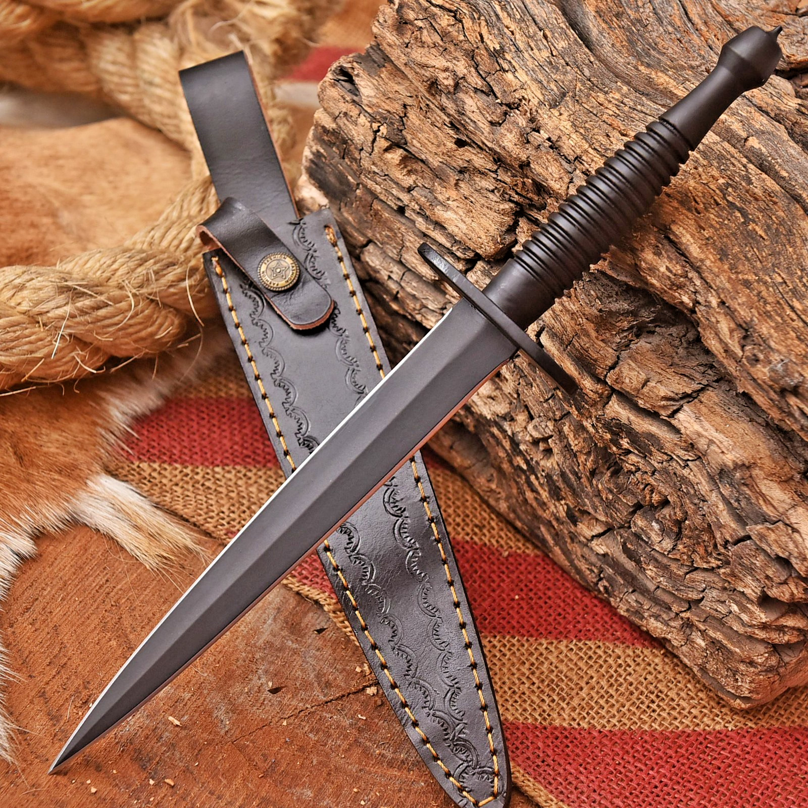Sykes Fairbairn V-42 Dagger US Special Forces WWII Dagger Knife Leather sheath