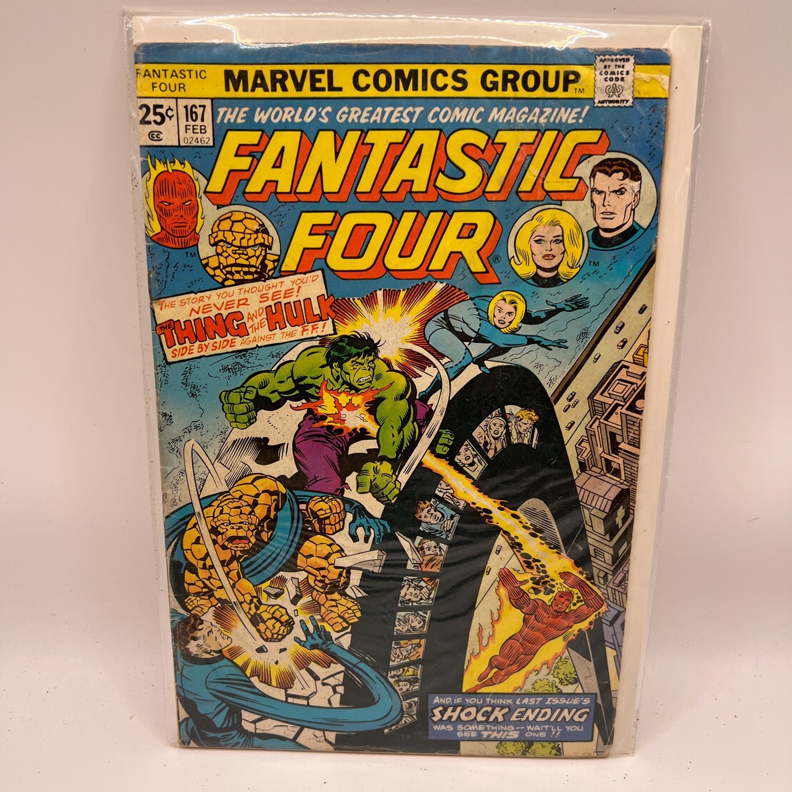 Marvel Comics Fantastic Four #167 Feb 1976 Thing and Hulk Bronze Age Comic Book