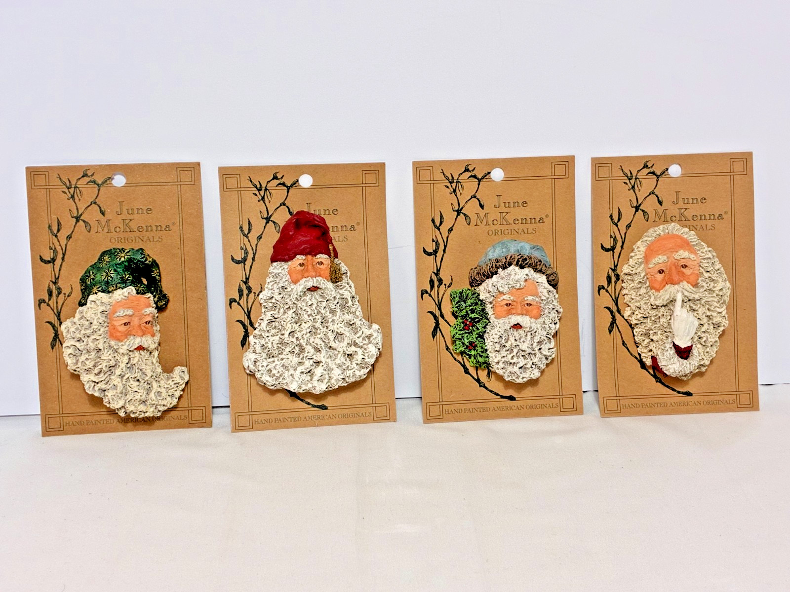 4 NOS Vintage handcrafted June McKenna original ornaments 1995