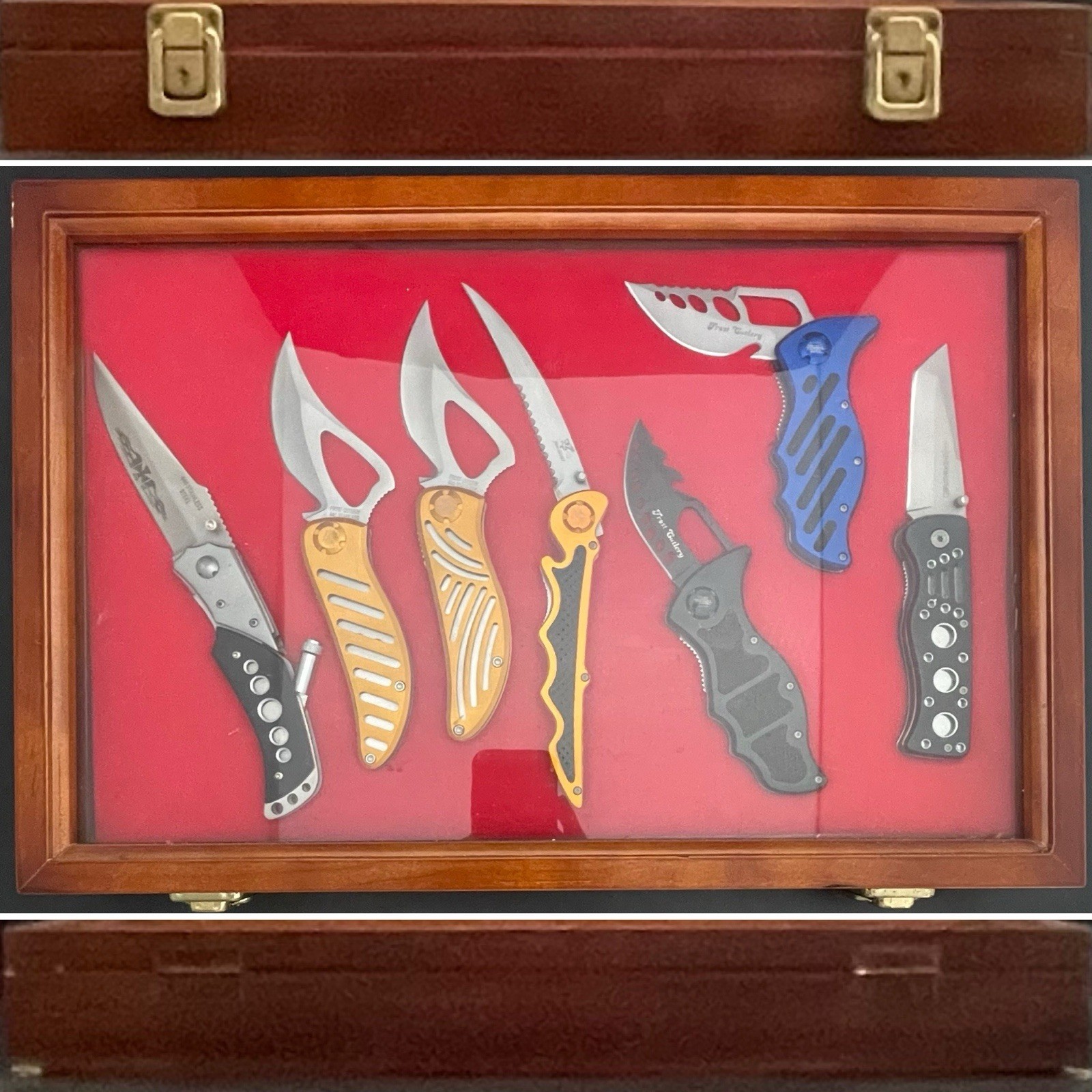 Frost Cutlery 7 Piece Russ Farrell SS Anodized Tactical Knives w/Display Case