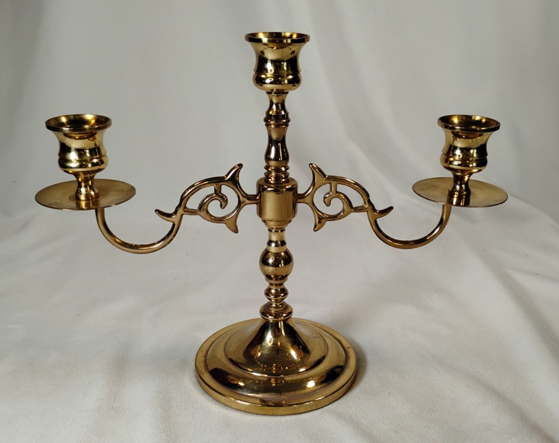 Vintage Baldwin Polished Brass 3 Arm Candle Holder Candelabra 9 Inch Tall