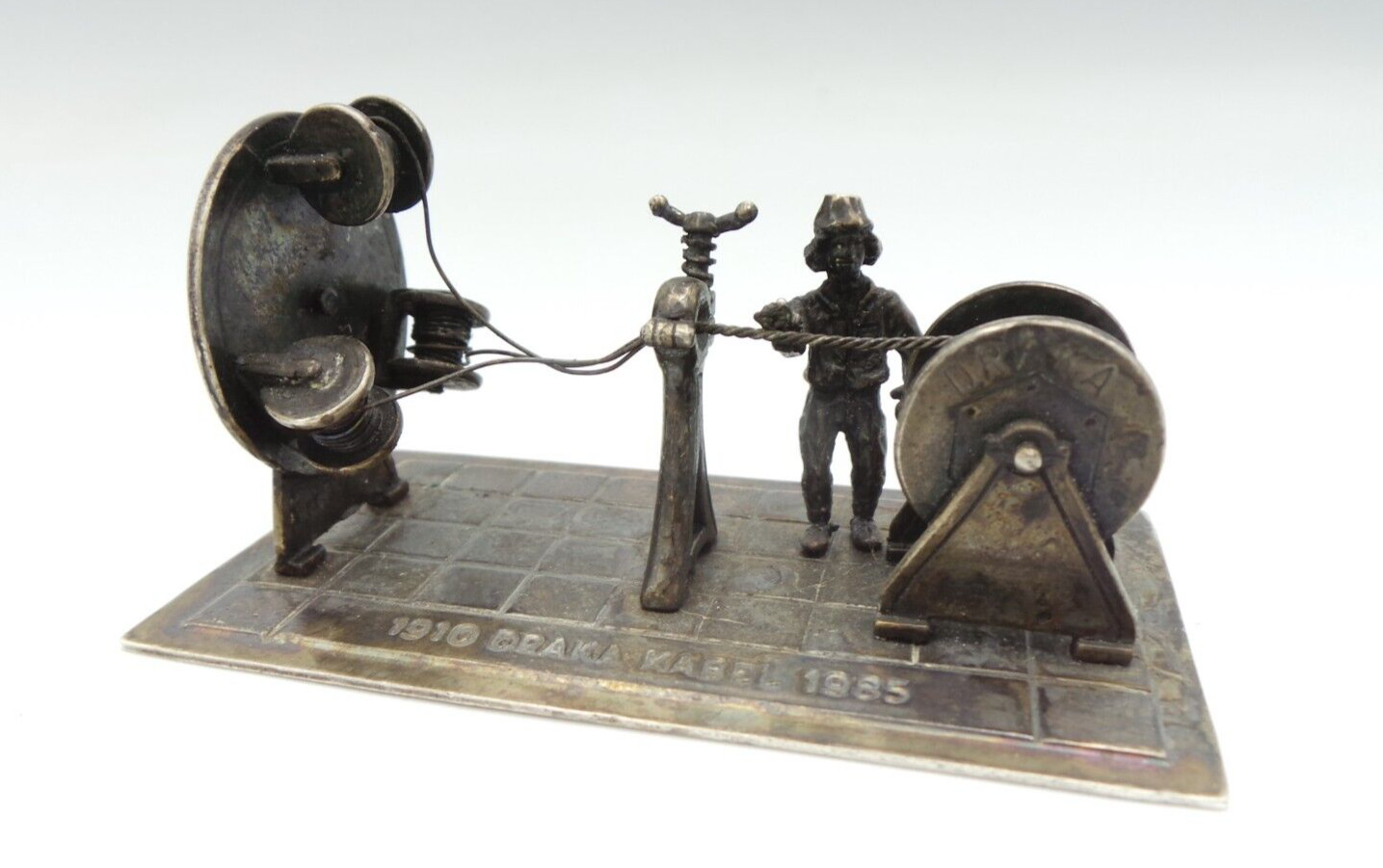 VTG Miniature Dutch  DRAKA KABEL Cable old making Figure & Machine silver plate