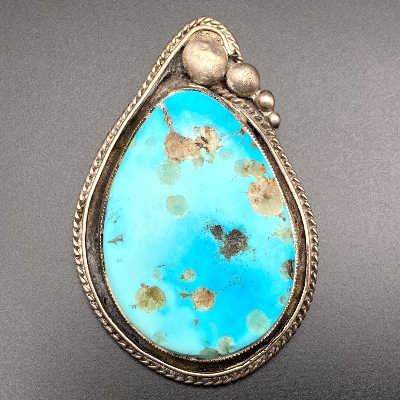 Vintage Hopi Allen Pooyouma Native Turquoise Sterling Silver Pendant Pin Brooch