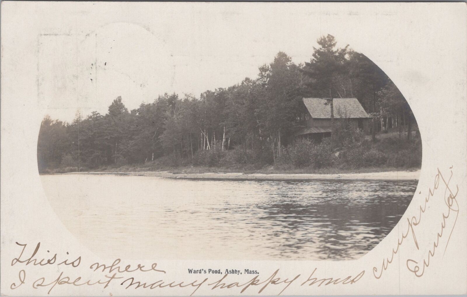 Ward's Pond, Ashby Massachusetts 1906 Eddy Make RPPC Photo Postcard