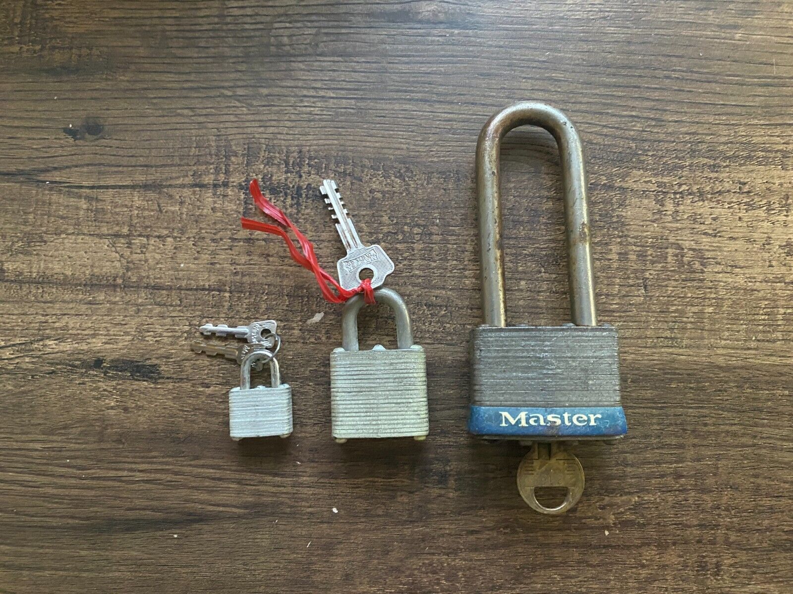 Lot of 3 Vintage Master Locks with Keys No 1, No 2 & No 9 - with Keys