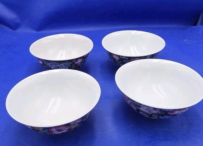 4 Vtg Chinese Jingdezhen Zhongguo Famille Noire Mille Fleur 4.5 4 Vtg Chinese Jingdezhen Zhongguo Famille Noire Mille Fleur 4.5