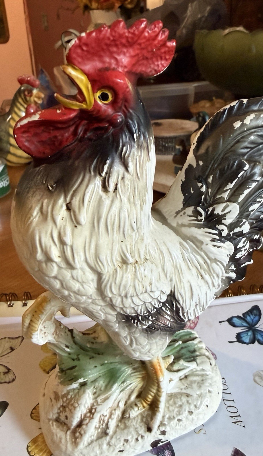 Vintage HandPainted Ceramic RoosterFigurine W/BigRed Comb, Mid-Century Kitchen  Vintage HandPainted Ceramic RoosterFigurine W/BigRed Comb, Mid-Century Kitchen 