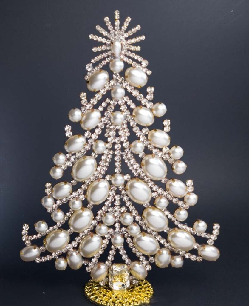 Vintage Czech Rhinestone  Christmas Tree Pearl - Magical Holiday Decor