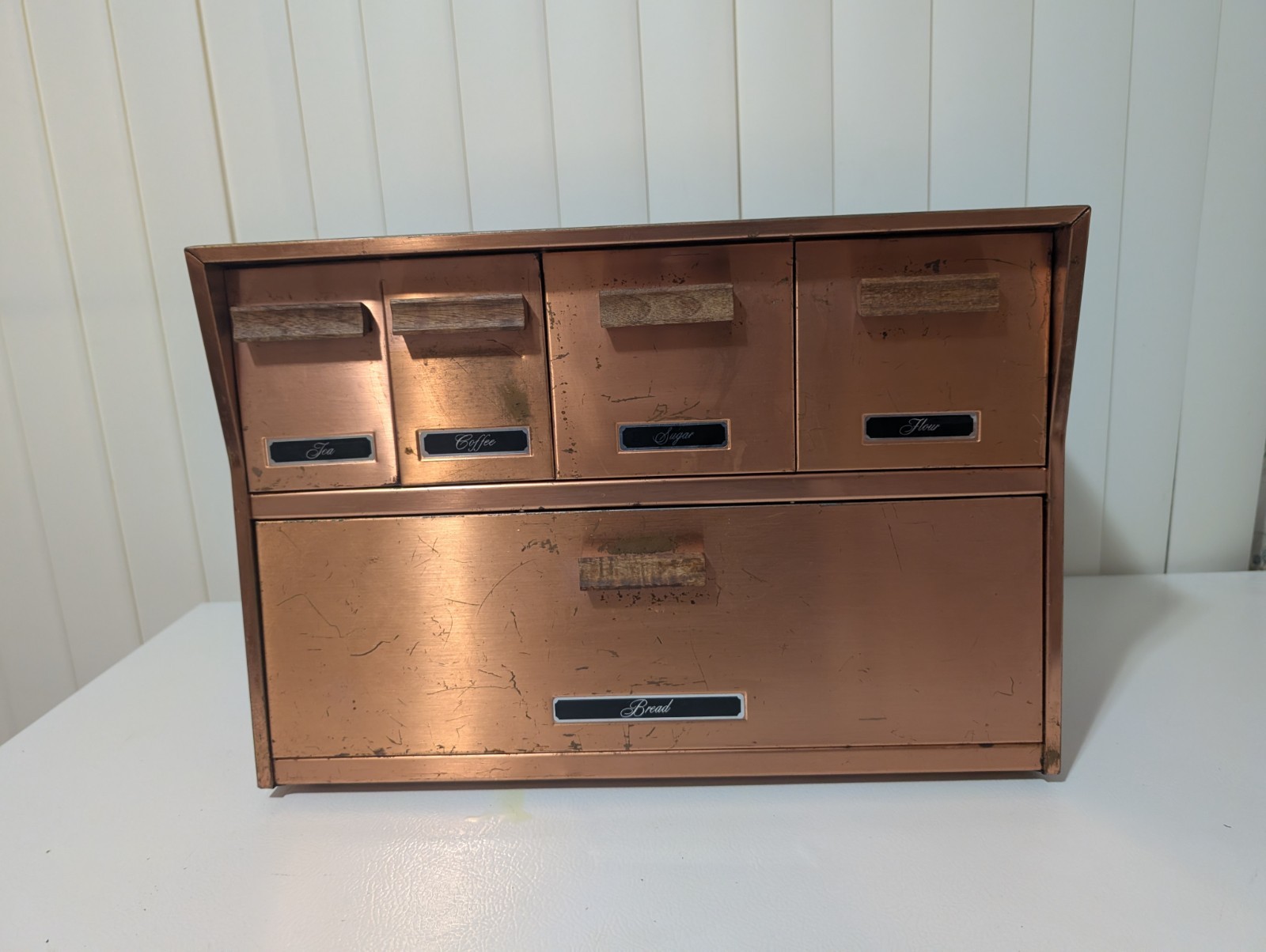  50s Krestline Speco Bread Box Wall Coffee Tea Sugar Canisters MCM Atomic READ