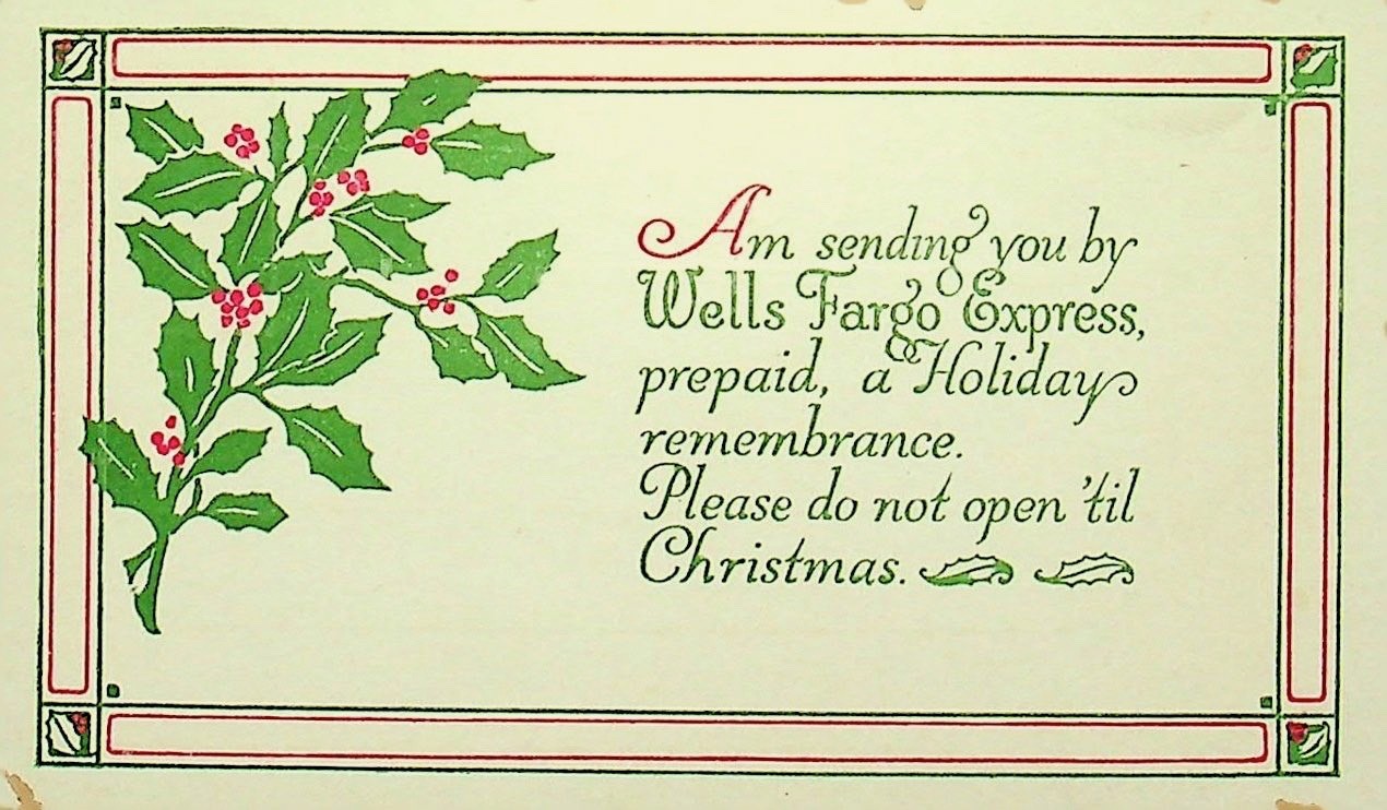 Wells Fargo Express Postcard Am Sending You By Christmas Prepaid Undivded-KK-106