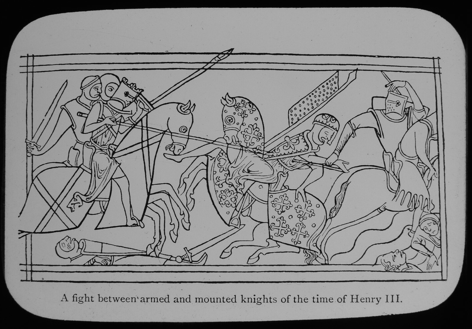 ANTIQUE Magic Lantern Slide MEDIEVAL KNIGHTS FIGHTING C1890