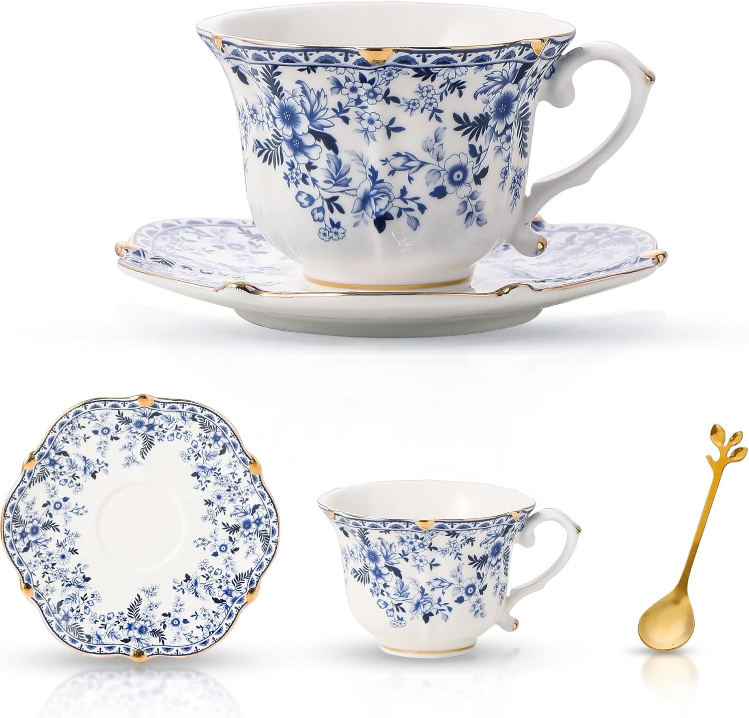 Rural Rose Bone China Tea Cup and Saucer Set, 3-Piece Set, Vintage Style