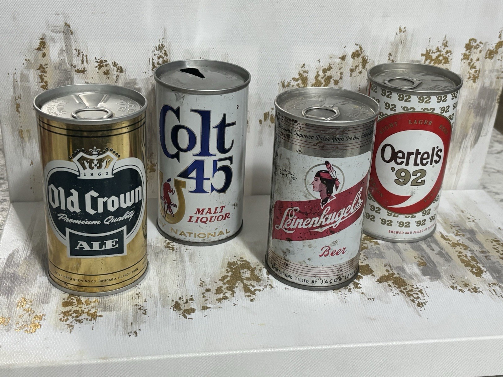Vintage Beer Can Lot of 4 Old Crown Colt 45 Oertel’s 92 Leinenkugel’s Empty