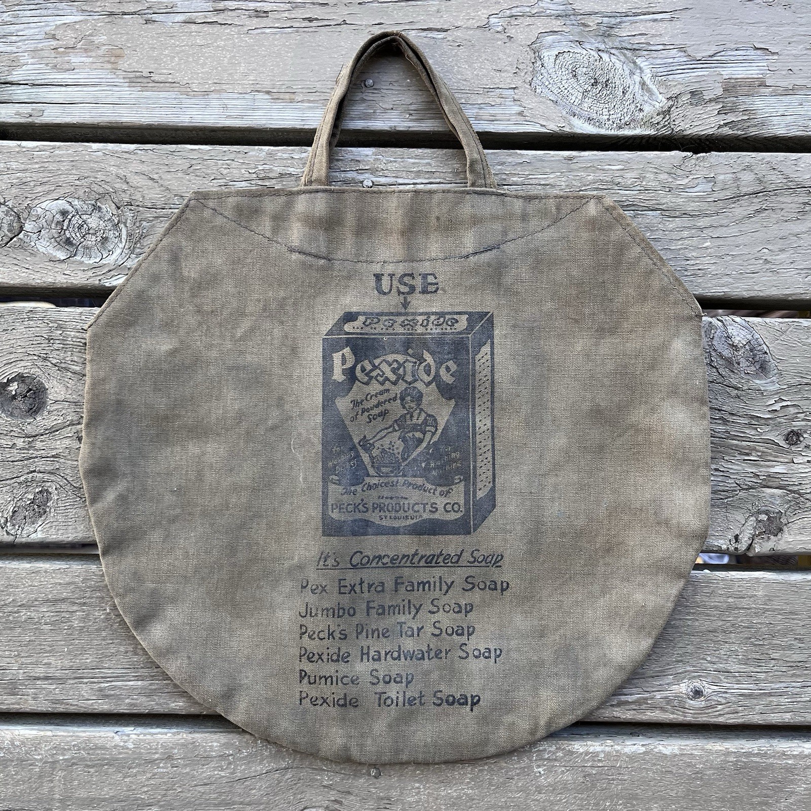 Vintage Canvas Tote Bag Advertising Pexide Soap 1920s Peck’s Products St Louis