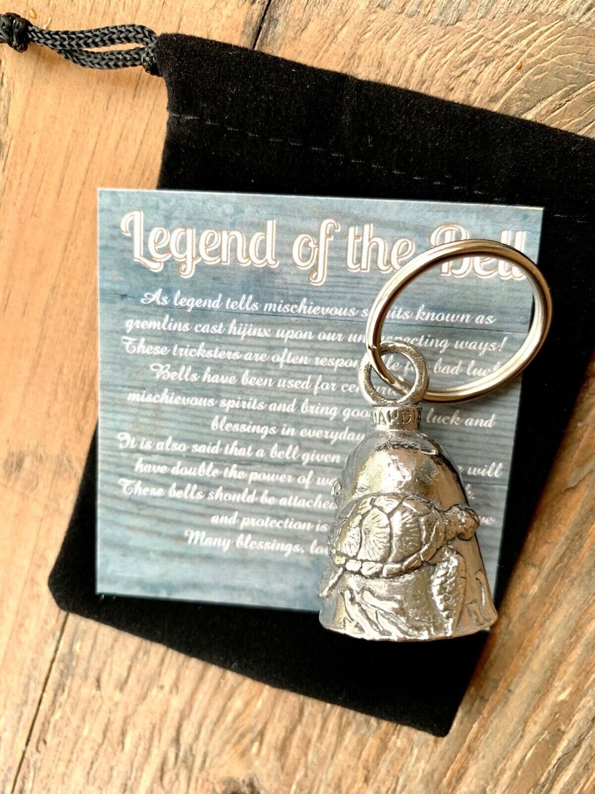 Sea Turtle GUARDIAN Bell of Good Luck fortune pet keychain gift