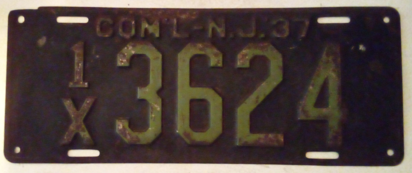 VTG ANTIQUE 1937 NEW JERSEY COMMERCIAL LICENSE PLATE STEEL AJ