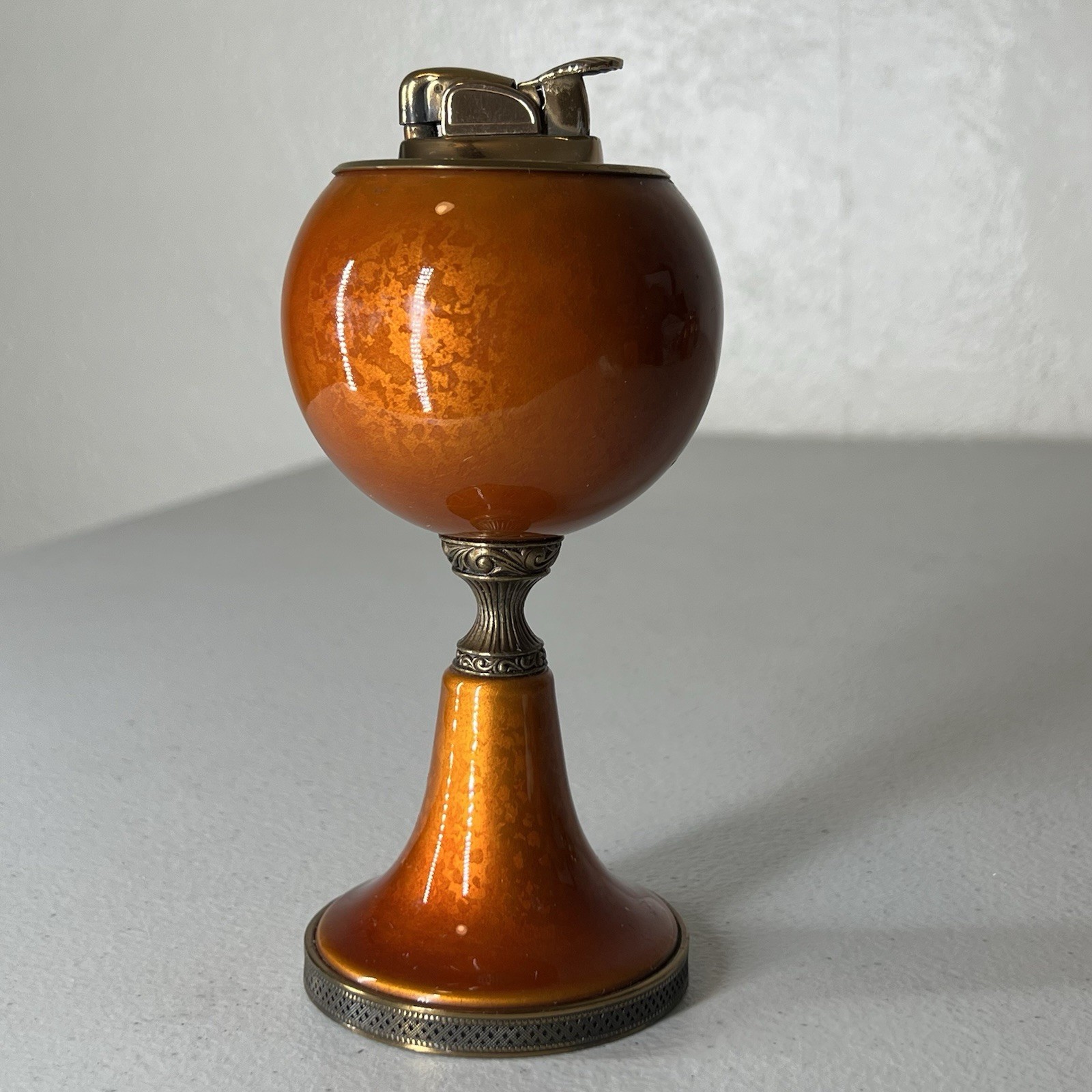 Vtg Evans Orange Enamel Table Lighter Damage Vtg Evans Orange Enamel Table Lighter Damage