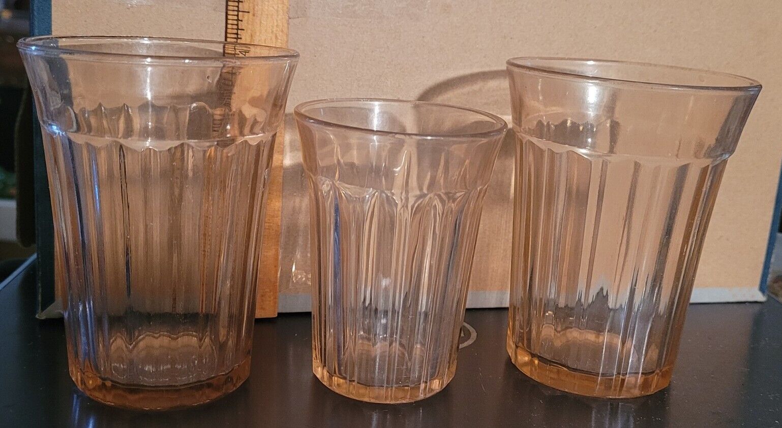 Vintage Three Pink Depression Glass Drinking Glasses