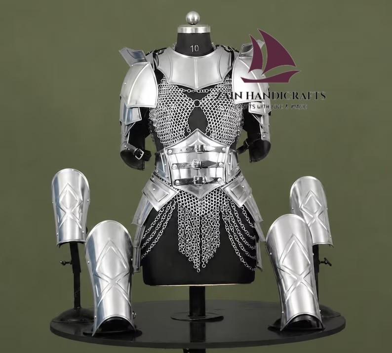 ZAIN Medieval Female Knight Armor Set Chainmail Steel Pauldrons Christmas Gift