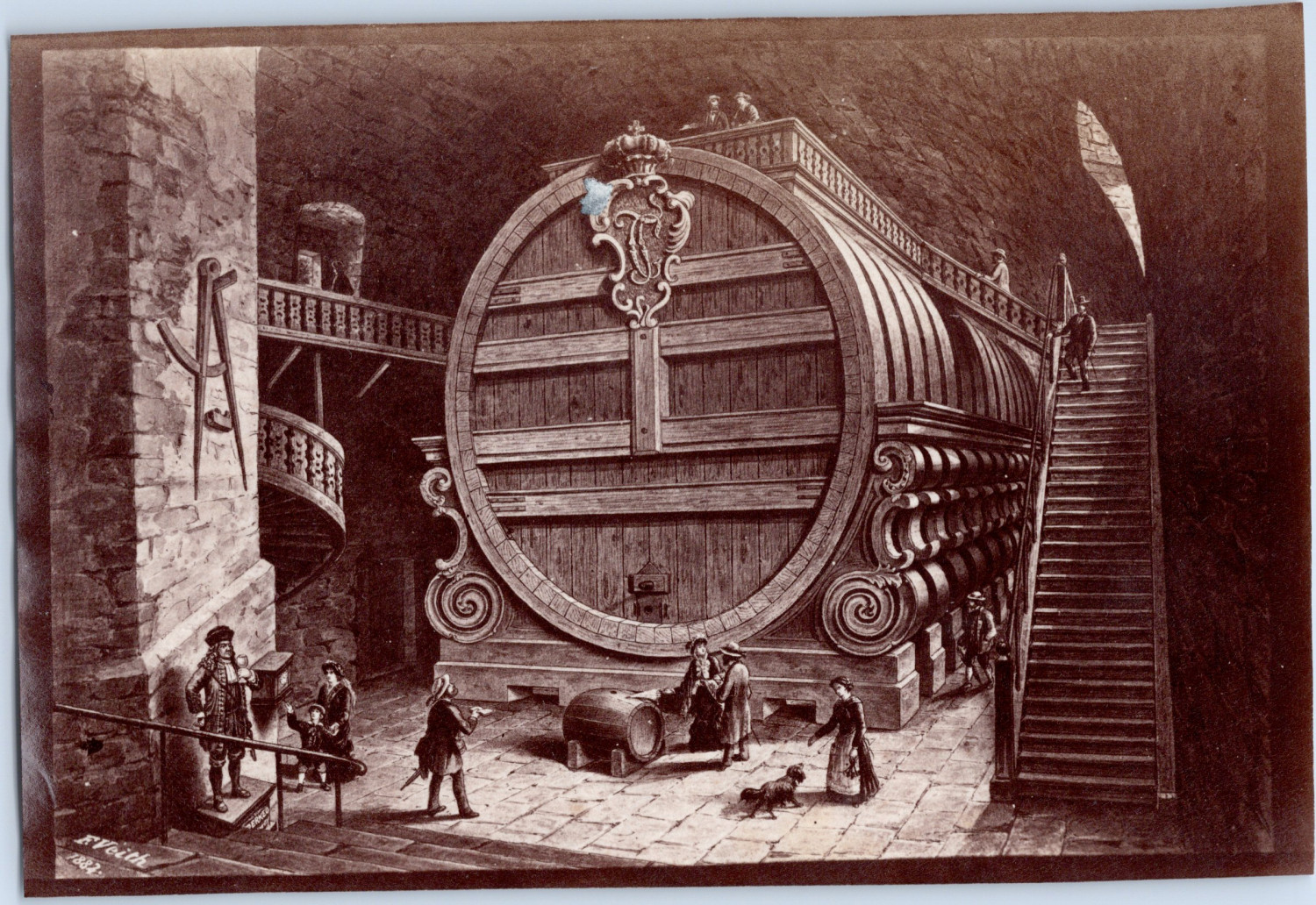 Germany, fermentation barrel, reproduction of'an illustration, vinta